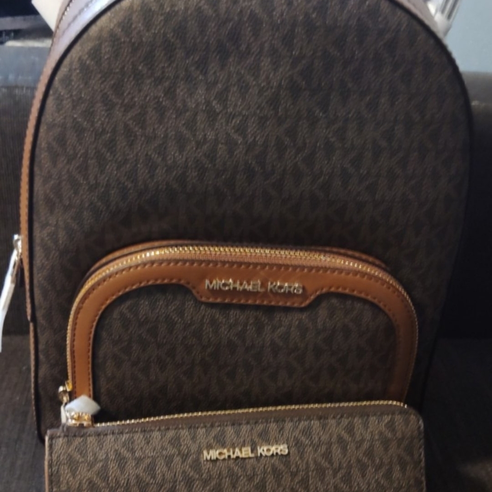 Michael Kors Brown Backpack with Monogram Print and Gold Hardware BRAND NEW